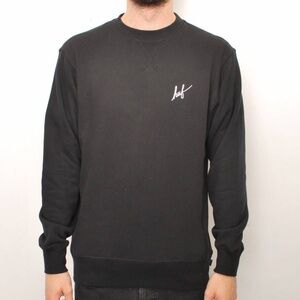 VINTAGE Huf Men Sweatshirt Large Black Aztec Logo Spellout Long Sleeve Crew Neck